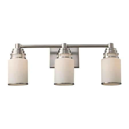 Bryant 3-Light Vanity Lamp In Satin Nickel With Opal White Glass